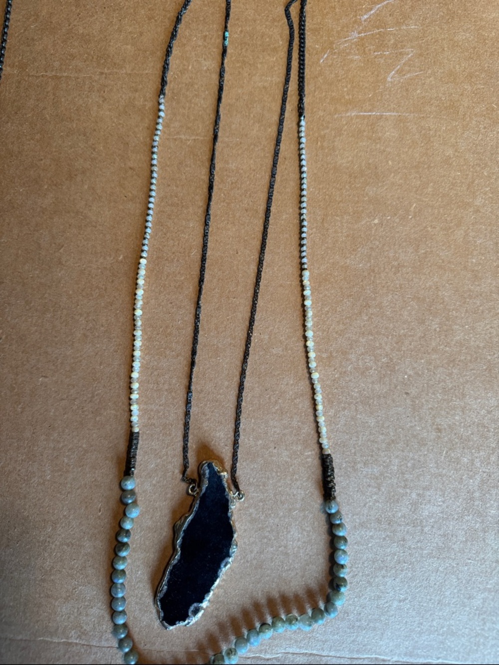 Black Geode Pendant Beaded Necklace